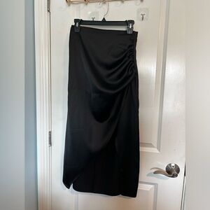 Zara Classic Black Satin-like Wrap Slit Skirt
